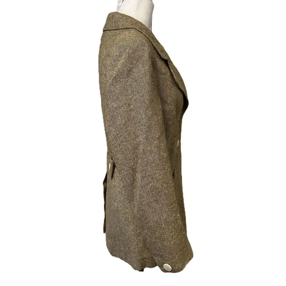 Vintage Womens Tweed Blazer Tan Brown Wool Size XS Daphne Raven London Academia